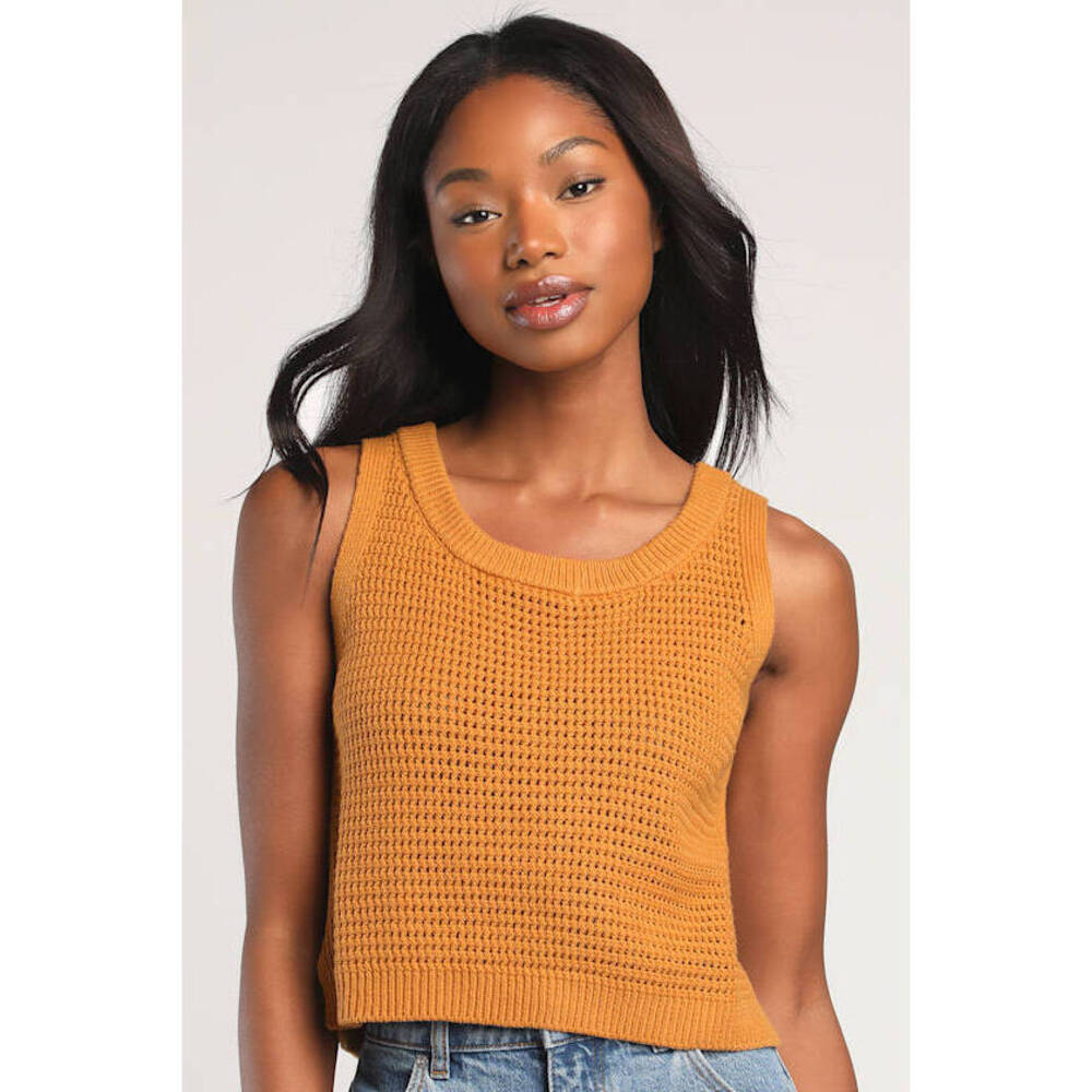 Lulus Get The Look Mustard Yellow Loose Knit Sweater Tank Top - Size S